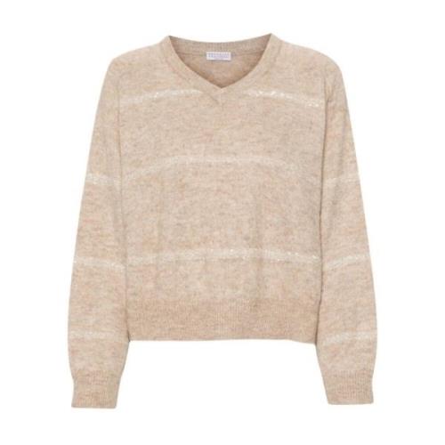 Paillet Beige Trui Brunello Cucinelli , Beige , Dames