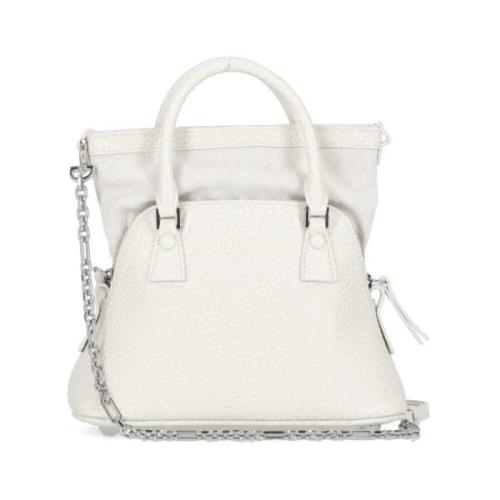 Witte Leren Schoudertas met Handvatten Maison Margiela , White , Dames