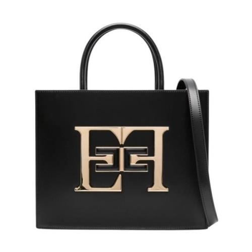 Zwarte geborstelde handtas met gouden plaat Elisabetta Franchi , Black...