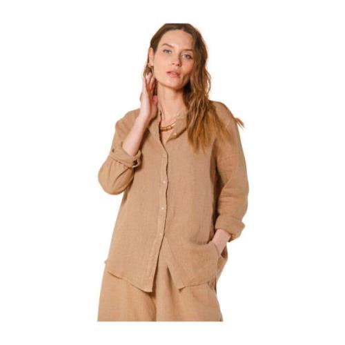 Delhi Dames Linnen Mandarin Kraag Shirt Mason's , Brown , Dames