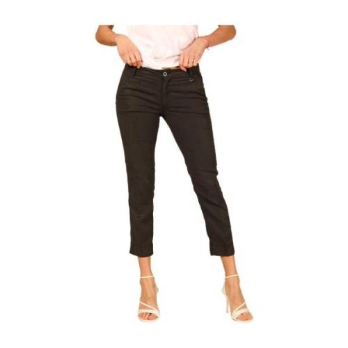 Curvy Chino Broek in Stretch Tencel Mason's , Black , Dames