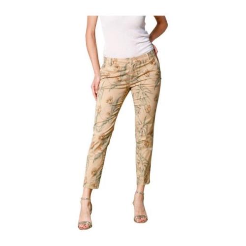 Curvy Chino Capri Broek met Bloemenprint Mason's , Beige , Dames