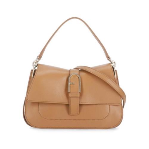 Bruine Leren Schoudertas met Gouden Detail Furla , Brown , Dames