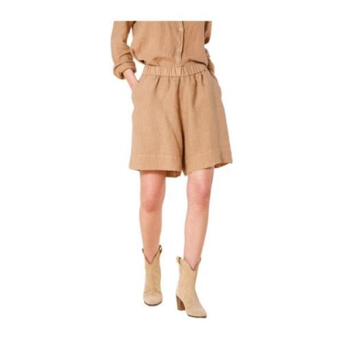 Relaxte Linnen Chino Bermuda Shorts Mason's , Brown , Dames