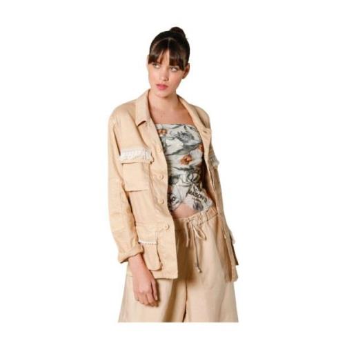 Militaire Stijl Linnen Katoen Overshirt Mason's , Beige , Dames