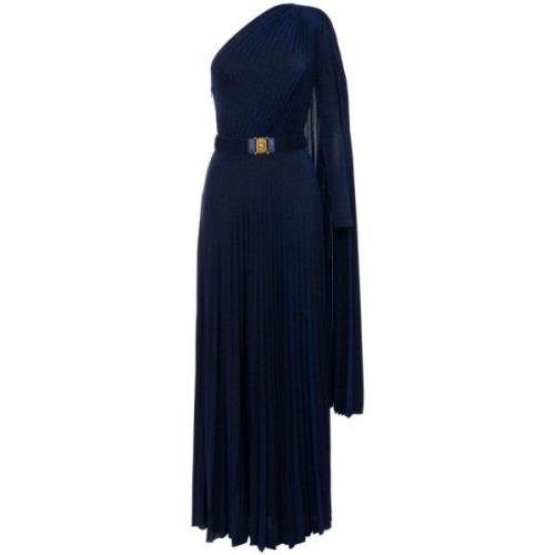 Blauwe Rode Loper Geplooide Jurk Elisabetta Franchi , Blue , Dames