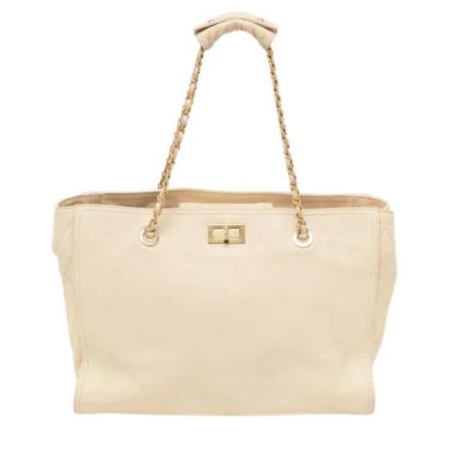 Pre-owned Leather totes Chanel Vintage , Beige , Dames