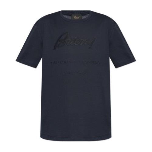 T-shirt met geborduurd logo Brioni , Blue , Heren