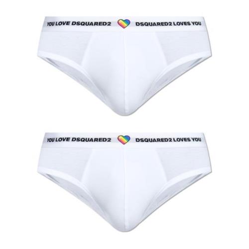 Twee-pack slips met logo Dsquared2 , White , Heren