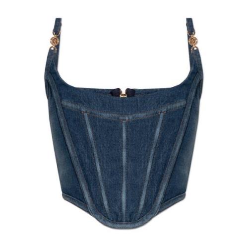 Denim top met bandjes Versace , Blue , Dames