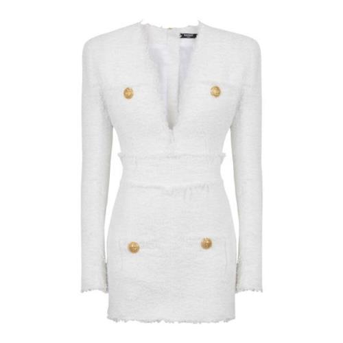 Korte tweedjurk Balmain , White , Dames