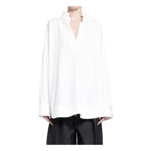 Poplin Stand Collar V-Neck Blouse Khaite , White , Dames