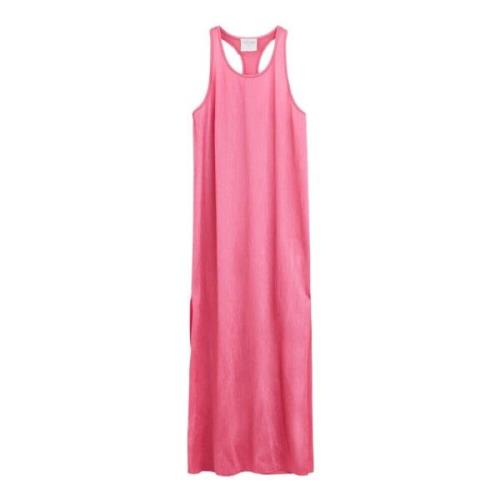 Roze Acetaat Mouwloze Jurk met Ronde Hals Forte Forte , Pink , Dames