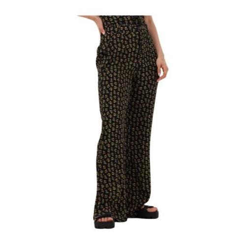 Small Flower High Rise Straight Pants Colourful Rebel , Black , Dames