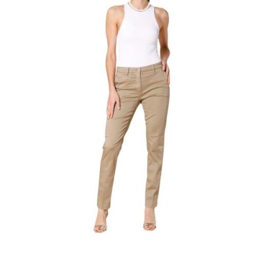 Slim Dames Chino Broek in Stretch Satijn Mason's , Beige , Dames