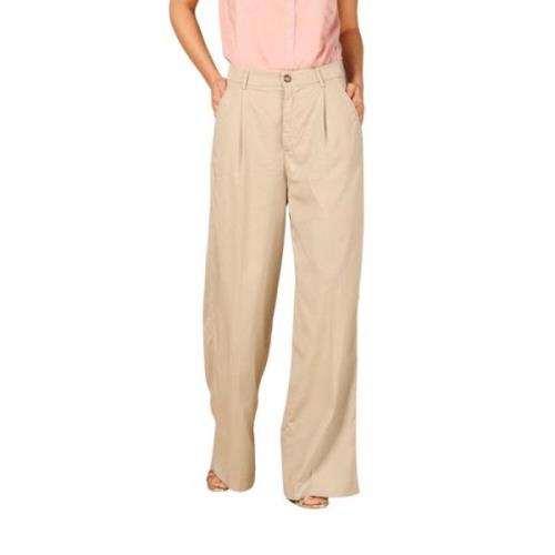 Dames Straight Chino Broek in Tencel Mason's , Beige , Dames