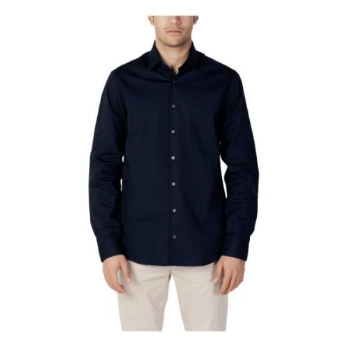 Blauw Plain Lange Mouw Shirt Calvin Klein , Blue , Heren