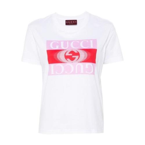 Jersey Crew Neck Logo Print T-shirt Gucci , White , Dames