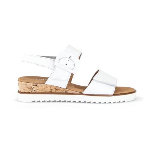 Witte Leren Sleehak Sandalen Gabor , White , Dames