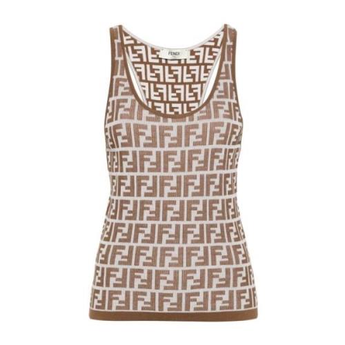 Geribbelde Gebreide Mouwloze Top Fendi , Brown , Dames