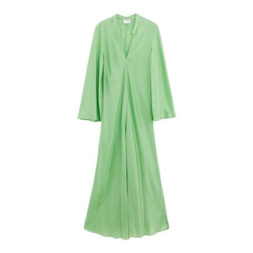 Groene Zijden Jurk met V-hals Forte Forte , Green , Dames