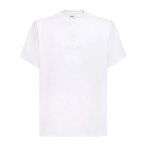 Witte Katoenen T-shirt met Logo Detail Burberry , White , Heren