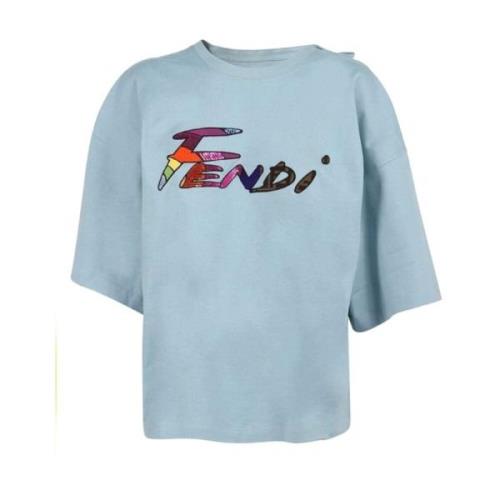 Casual Katoenen T-shirt Fendi , Blue , Dames