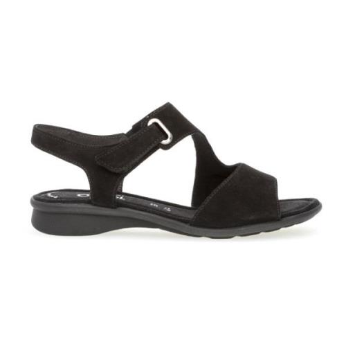 Zwarte Sandalen Comfortabele Ronde Zool Velcro Gabor , Black , Dames