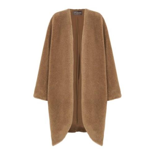 Bruine Wol en Zijde Oversized Jas Cortana , Brown , Dames