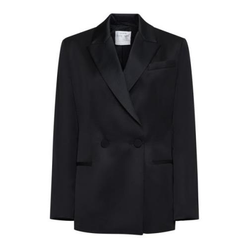 Zwart Wol Tuxedo Jas Satijnen Revers Forte Forte , Black , Dames