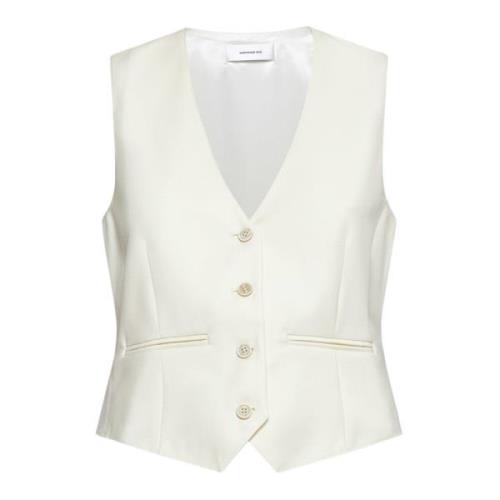 Beige Wollen Vest met V-Hals Wardrobe.nyc , Beige , Dames