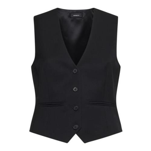 Zwarte wollen vest met V-hals Wardrobe.nyc , Black , Dames