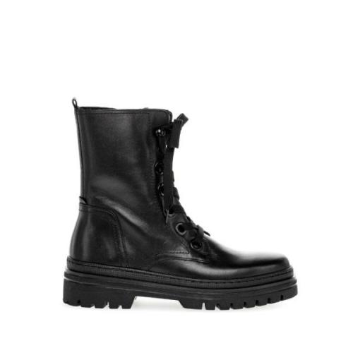 Zwarte Leren Veterschoenen Gabor , Black , Dames