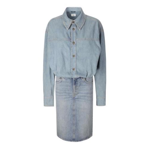 Denim Midi Jurk met Kraag Haikure , Blue , Dames