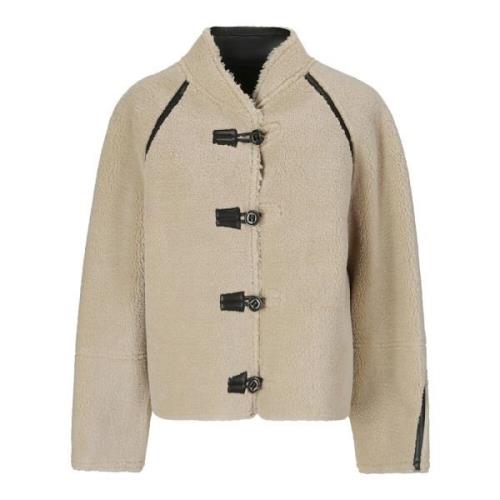 Shearling Coat met knoopsluiting LOW Classic , Beige , Dames