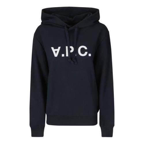 Blauwe hoodie met wit fluwelen logo A.p.c. , Blue , Dames