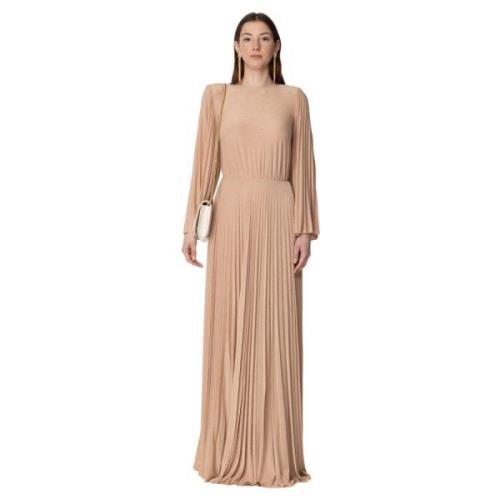 Rode Loper Geplooide Lurex Jurk Elisabetta Franchi , Beige , Dames