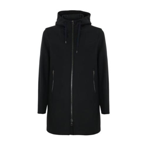 Blauwe Wollen Parka met Capuchon Herno , Blue , Heren