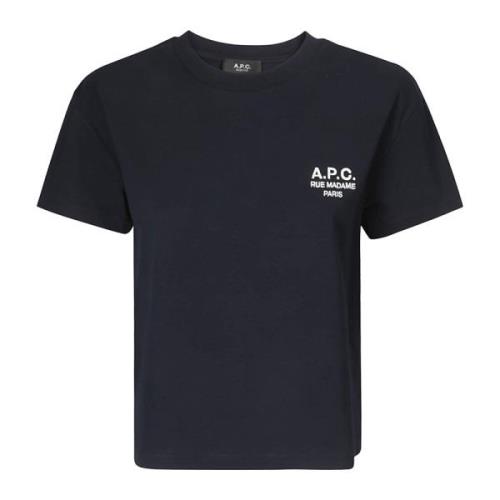 Blauw Boxy Fit Geborduurd Logo T-Shirt A.p.c. , Blue , Dames