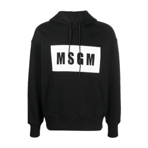 Zwarte Front Logo Hoodie Sweater Msgm , Black , Heren