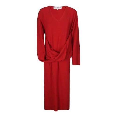 Asymmetrische Draperie Maxi Jurk JW Anderson , Red , Dames