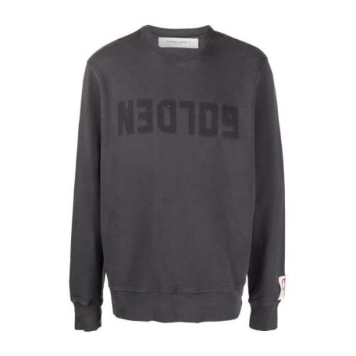 Logo Print Crew Neck Sweater Golden Goose , Gray , Heren