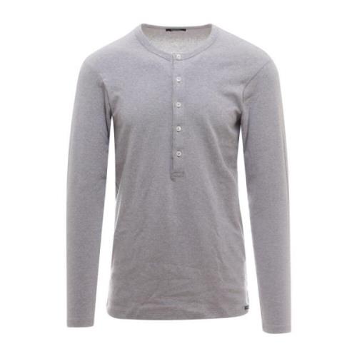 Katoenen Crew-neck T-shirt met Logo Patch Tom Ford , Gray , Heren