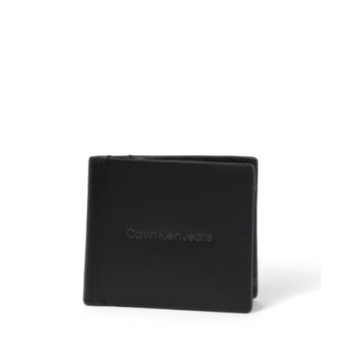 Zwarte Leren Heren Portemonnee Effen Calvin Klein , Black , Heren