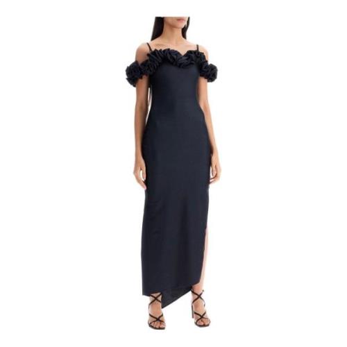 Bloemen Ruffle Maxi Jurk Coperni , Black , Dames