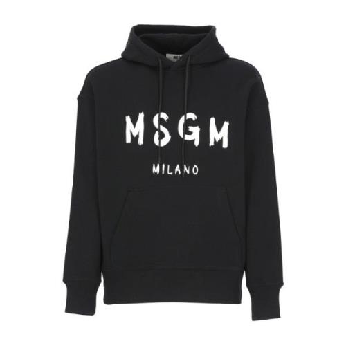 Zwarte Katoenen Hoodie met Logo Msgm , Black , Heren