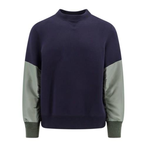 Katoenen sweatshirt met nylon inzetstukken Sacai , Blue , Heren