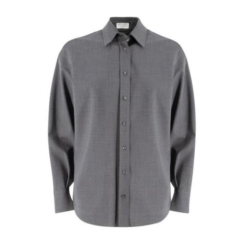 Katoen Kasjmier Franse Kraag Shirt Brunello Cucinelli , Gray , Dames