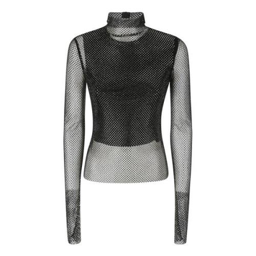 Glitter Mesh Top met Hoge Kraag Sportmax , Black , Dames