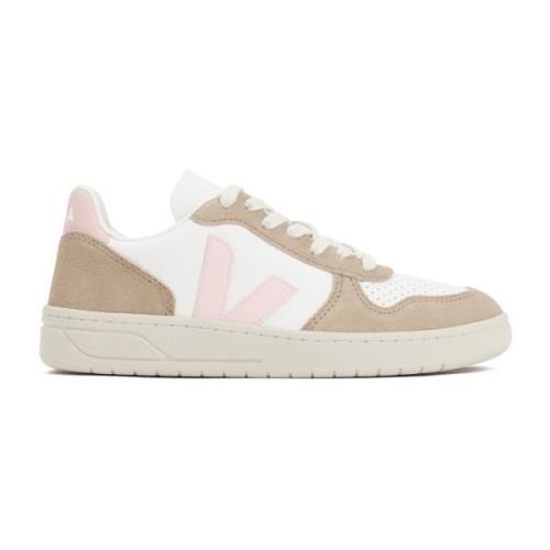 Witte Leren Sneakers Roze Details Veja , Multicolor , Dames